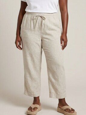 LL Bean 100% Linen Beige Drawstring Pants Size 20W